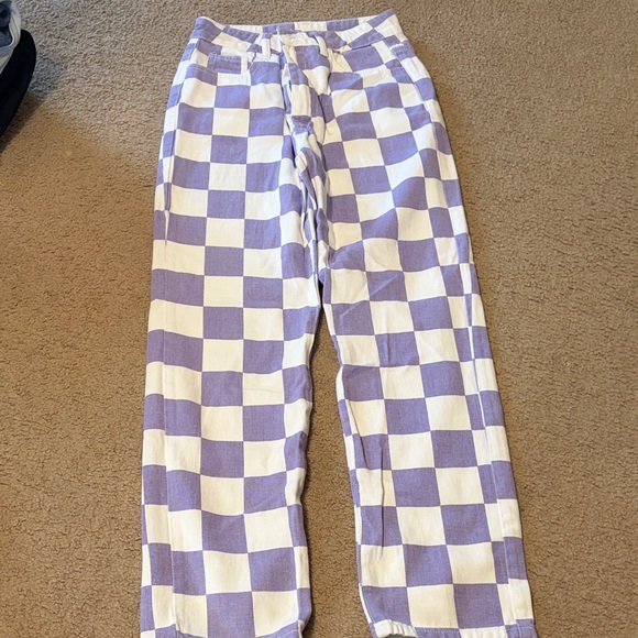SHEIN Denim - SHEIN Lavender and White Checkerboard Jeans